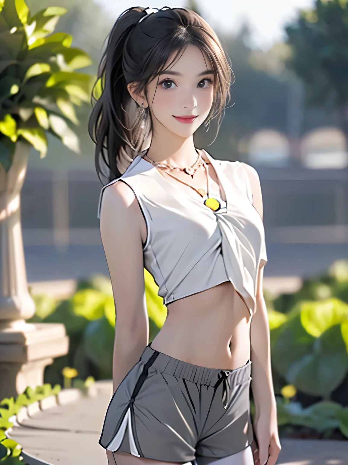 8k, masterpiece, RAW photo, best quality, photorealistic, extremely detailed CG unity 8k wallpaper, Depth of field, Cinematic Light, Lens Flare, Ray tracing, (extremely beautiful face, beautiful lips, beautiful eyes), intricate detail face, ((ultra detailed skin)) 1girl, in the dark, deep shadow, pretty asian girl, 1 girl, (very slim slender fit-muscled body:1.3), ((looking at viewer)),(big smile:1.3), (short skirt ), (white mini skirt ), (ultra mini skirt ), pantyhose, clear eyes, walking , front shot, (pale skin), (big eyes), face forward, ((big shirt)), (brown hairs), v-neck baseball shirts , (looking at viewer:1.3) very slim, medium breasts, (camel toe), laced stockings, baseball grounds, cloud people, cheerleading, cheerleader, ponytail, short hair