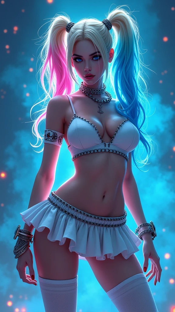 style of joemadureira drunken beautiful woman as delirium from sandman, (hallucinating colorful soap bubbles), by jeremy mann, by sandra chevrier, by dave mckean and richard avedon and maciej kuciara, punk rock, tank girl, high detailed, 8k