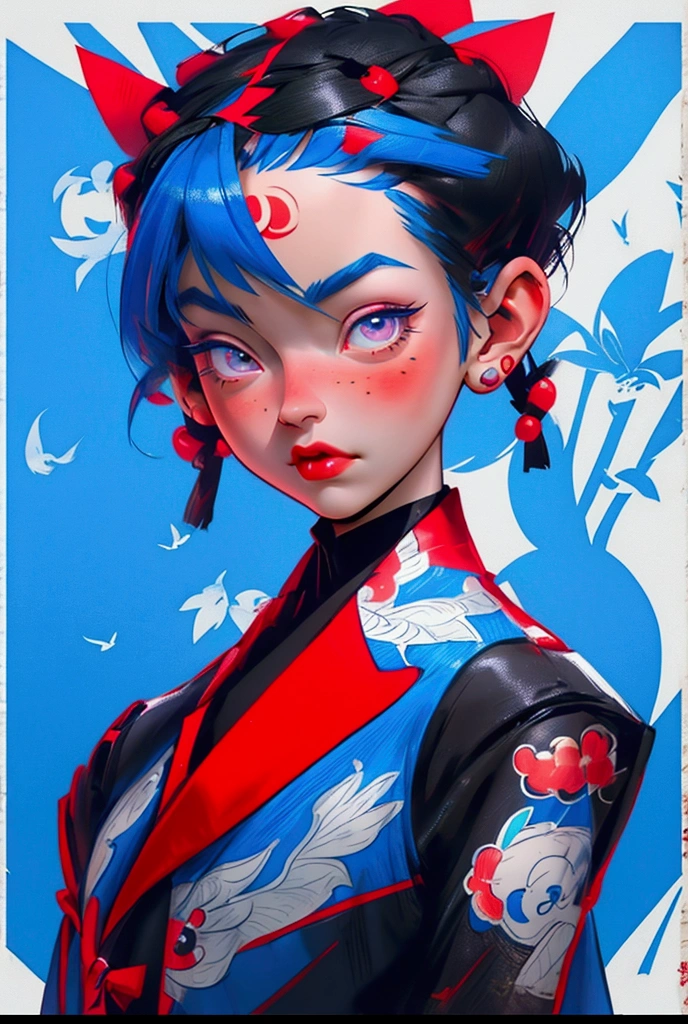 The character from the Disney series "Miraculous" Whose name is Marinette?, She has blue hair with two bows, Blue, bulging eyes and a red suit with black dots imitating insects called ladybugs 