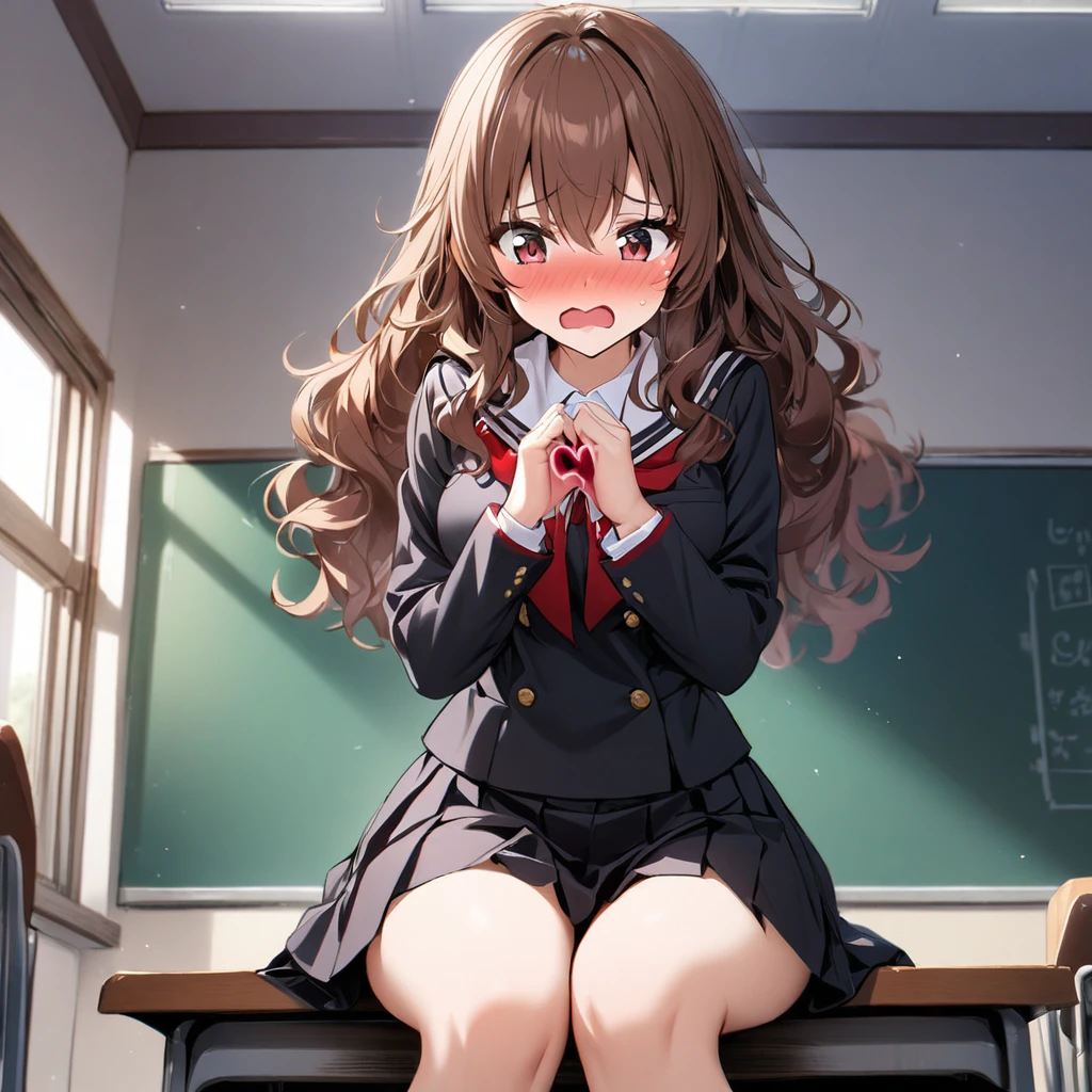 NSFW, (masterpiece, top quality, best quality, highly detailed:1.6), anatomically correct, (full body), wide shot, long shot, (leaning forward:2), (close knees, hands between legs, pee running down legs:2), (Sitting in a chair, Wooden Classroom Chairs, waterfall of urine drips from the chair, Pee stains spread all over the skirt:2.5), (skirt that is completely wet with urine and has urine stains spreading:1.5), (((clutching crotch))), (school uniform, short sleeve, red Kilt skirt:2.5),(see-through white shirt:1.9),(glasses:1.7), strong facial expression, (ecstasy:2), (slut:1.2), (vulgarity:1.3), (fucked silly:1.1), (tears:1.7), (sharp eye:1.2), (scowl:1.1), (embarrassed, blush:1.6), (steam:2.5), (Wet:1.2), (sweat:1.1), (trembling:1.3), (open mouth, wavy mouth:1.4), (clenched teeth:1.7), (drooling:2), (half open eyes:2), (tears:2.5), (one eye closed, wink:2.2), (feeling weak:1.5), (bravery crying, sobbing:1.5), (shoot from front:1.2), (class room, During class, Pee dripping from chair), (Windows overlooking school garden), woman, indoor, High socks, Loafers, (long hair, dark brown hair, ponytail:1.5), (woman trembling with sexual climax:1.5), (Be incontinent:1.5), colorful, perfect composition, urination, incontinence, piss, peeing self, (((pee stream))), (pee puddle), Wetting herself, pee stain, large breasts, Yellow pee, ((leaking pee)), puddle of pee, Pee at your feet, Pee spread on the floor, Pee stains, Dripping pee between my legs, Feet Wet from pee, Pee-covered feet, Pee at your feet, want to pee, about to pee, Full bladder, Pee-soaked skirt, Pee-soaked Loafers and socks, natural makeup,