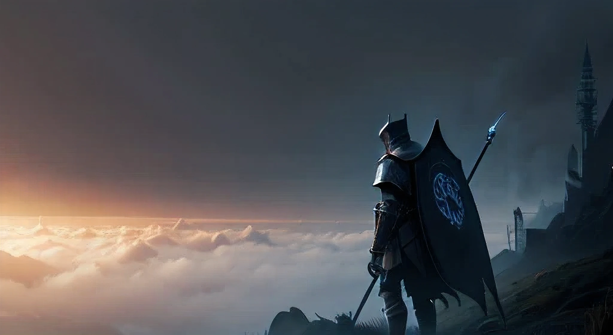 arafed image of a man in armor standing in a field of soldiers, matte painting unreal engine, darksouls concept art, in screenshot from the 300 movie, elvish blonde male warrior, judgment day, black and white artwork, in formation, epic diptych, cgsociety )