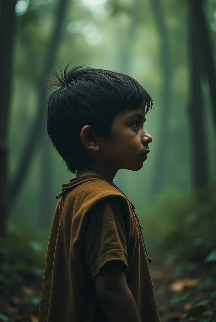 Astetic morning photo of indian boy hiding face