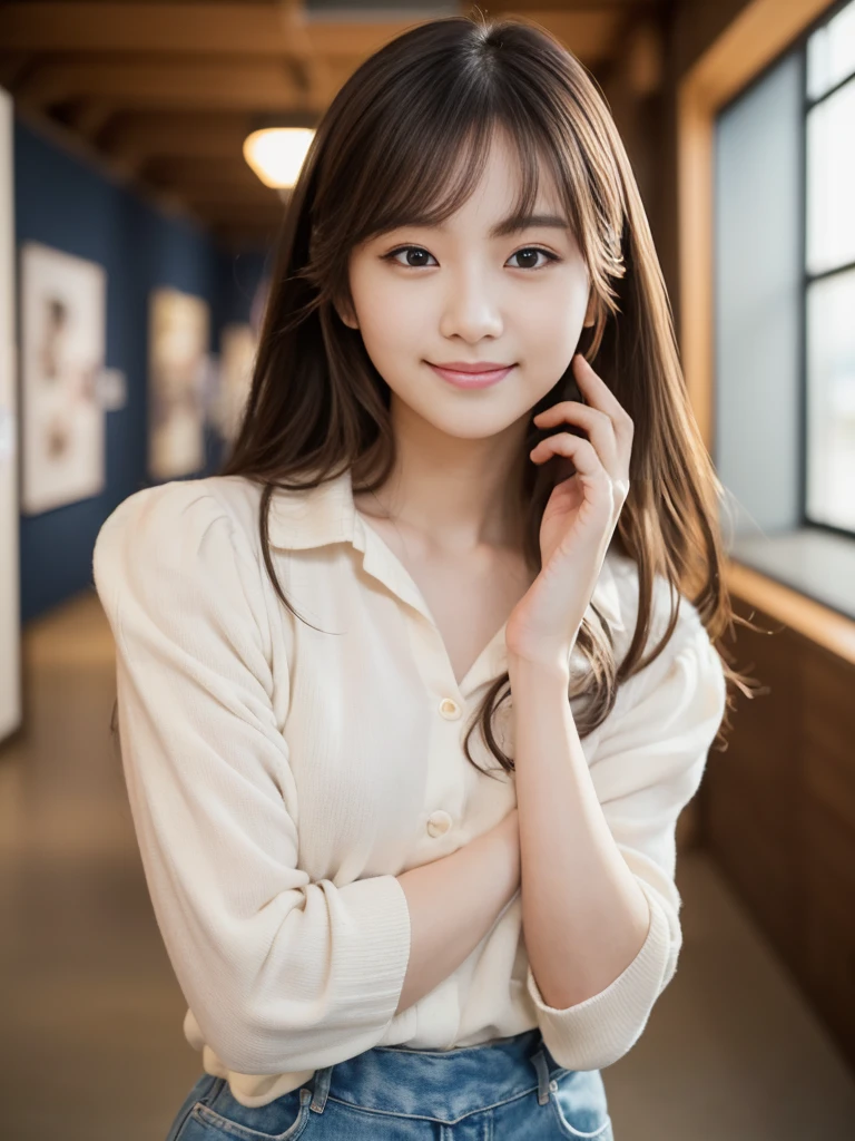 (((masterpiece))), (((Standing,Full body photo))), (One beautiful Japan girl, Innocence,Cute 18 year old college girl) ,超A high resolution, Realistic, ultra-detailliert, 8K,top-quality, Extremely detailed,,A slender,very beautiful japanese girl, (Detailed face:1.3), (Bery short hair,A dark-haired :1.4), (a baby face,Cute), (Perfect body:1.1), (Tight business suit,White shirt,Tight navy blue miniskirt), innocent smiles,Show your beautiful teeth,rosy cheeks,Super Detailed Face、Detailed lips、A detailed eye、small junior gravure idol,Transparent skin、Lori,Photorealistic:1.37,no-makeup,in a office、absurderes