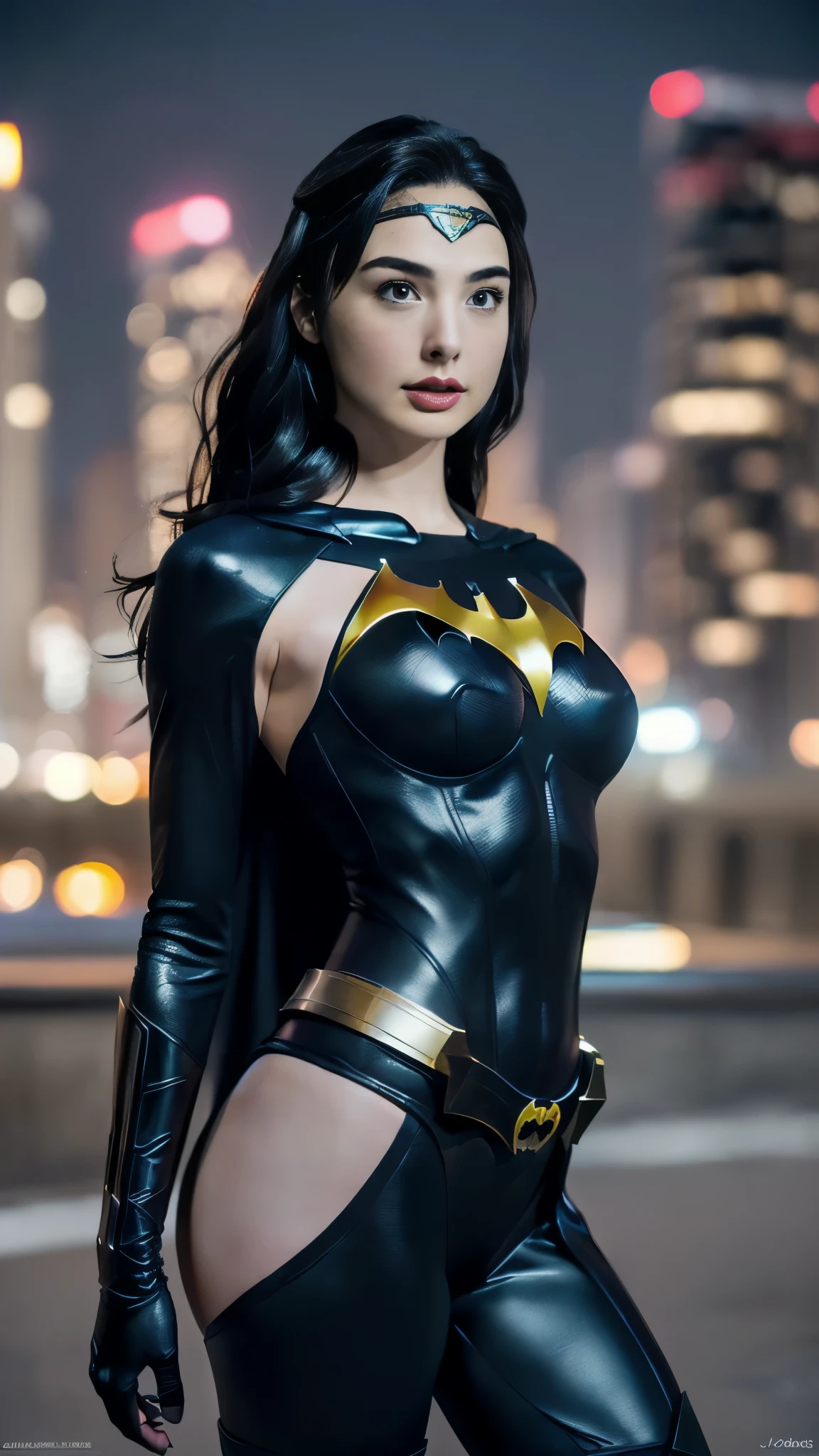 ((16k, RAW Photos, Best Quality, masterpiece: 1.2)、Very detailed、Super Resolution、beautiful face woman,batman cosplaying woman in leather outfit posing in front of cityscape, cassandra cain in satin, cassandra cain, cosplay on black harley queen, alena aenami and artgerm, by Jason Chan, wojtek fus, cinematic goddess body shot, gal gadot as hell lord, glamourous cosplay, artgerm moody photography, ross tran 8 k, batgirl