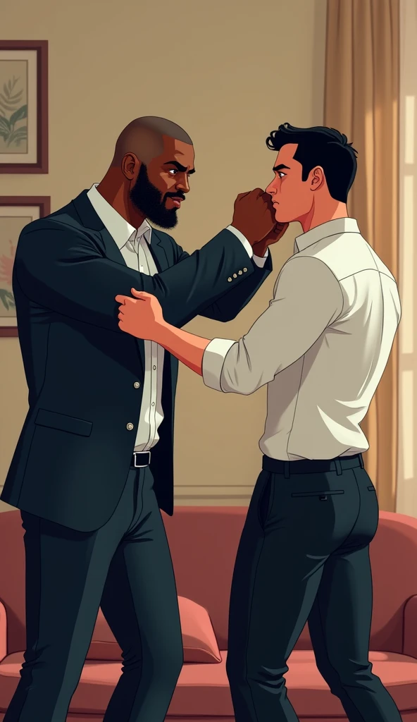 3male, human:1.6, (((the middle-aged dark Negroid-rogues has force Fellatio and rape to twink white-traveler:1.4))),
(twink white-traveler are just sex slave for sex by the Negroid-rogues),
((With hands and feet tied to the shackles, face down behind standing up hug and anal sex while wearing pants:1.2), A brutally large size penis is going in insanely deep anus),
((wear in a lift torn undershirt up to chest and unbutton pants)),
In a dirty and risque den of rogues,
drenched interracial skin, (perfectly tendon penis and testicles, perfectly handsome),thin waist, skinny but thin muscles,(messy crew cut hair, big eyes),
(angular virile face style),(a painful look:1.4), (cum drips body, pee-squirts),
((cartoonist Art Spiegelman's style of image, an image of a gay various sex scene)), dark lighting background of night, (masterpiece),(best quality),
high detailed, ultra-detailed,50mm lens, 16k, photography,detailed masterpiece, high clean and soft image,
(side scene close-up focus),