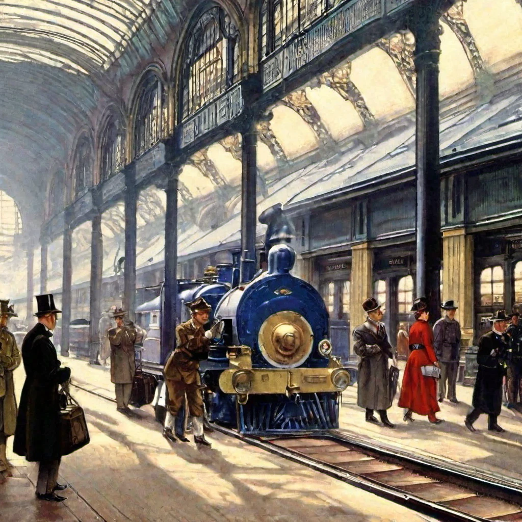 araffes and people are walking around a train station with a train, dieselpunk railway station, 1910s paris, by Albert Keller, Bela Tarr, by Albert Nemethy, 188216907, by Rudolf Freund, by Bernáth Aurél, central station in sydney, iralki nadar