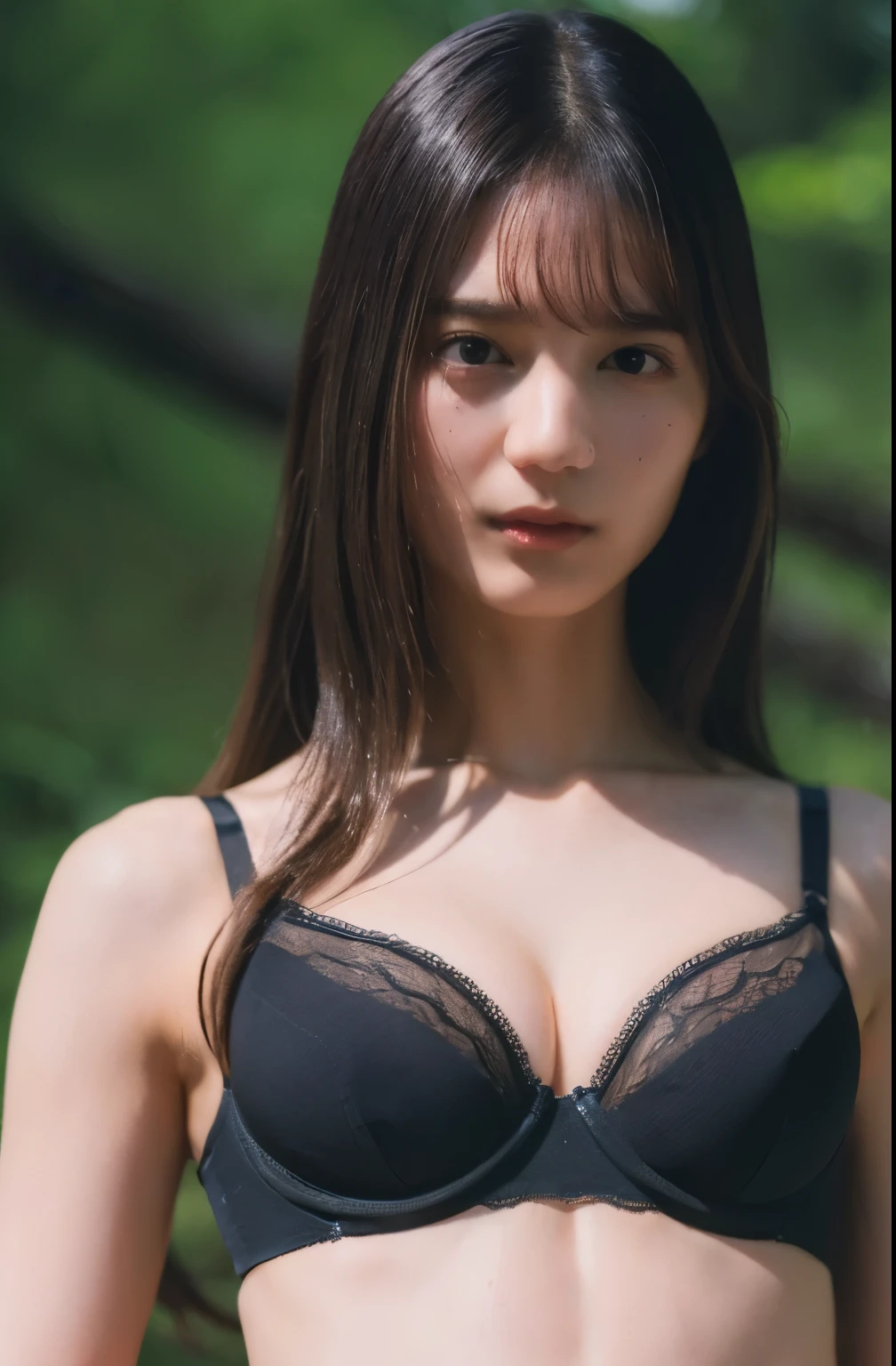 (best quality:1.4), (ultra highres:1.2), (photorealistic:1.4), 1girl, solo, long hair, brown hair, white smooth armpits, (black race bra:1.4),(ベッドの上:1.7)
