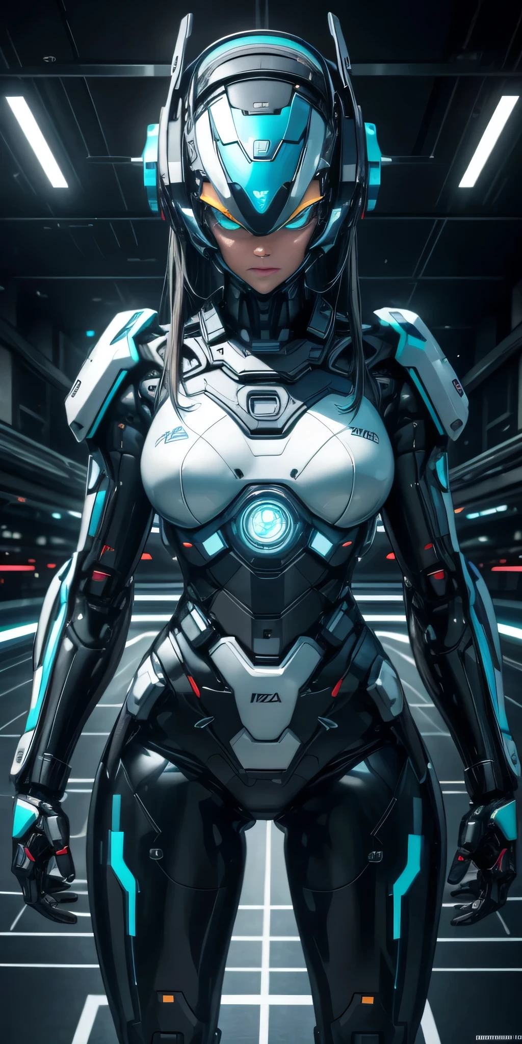 A robot with a human appearance, Alison Tyler with well-defined and expressive facial features, como sobrancelhas, olho, nariz e boca. A foto poderia ser tirada em um ambiente futurista, with neon lights and advanced technology in the background, to convey the idea that it is artificial intelligence, with 8k resolution and very realistic appearance