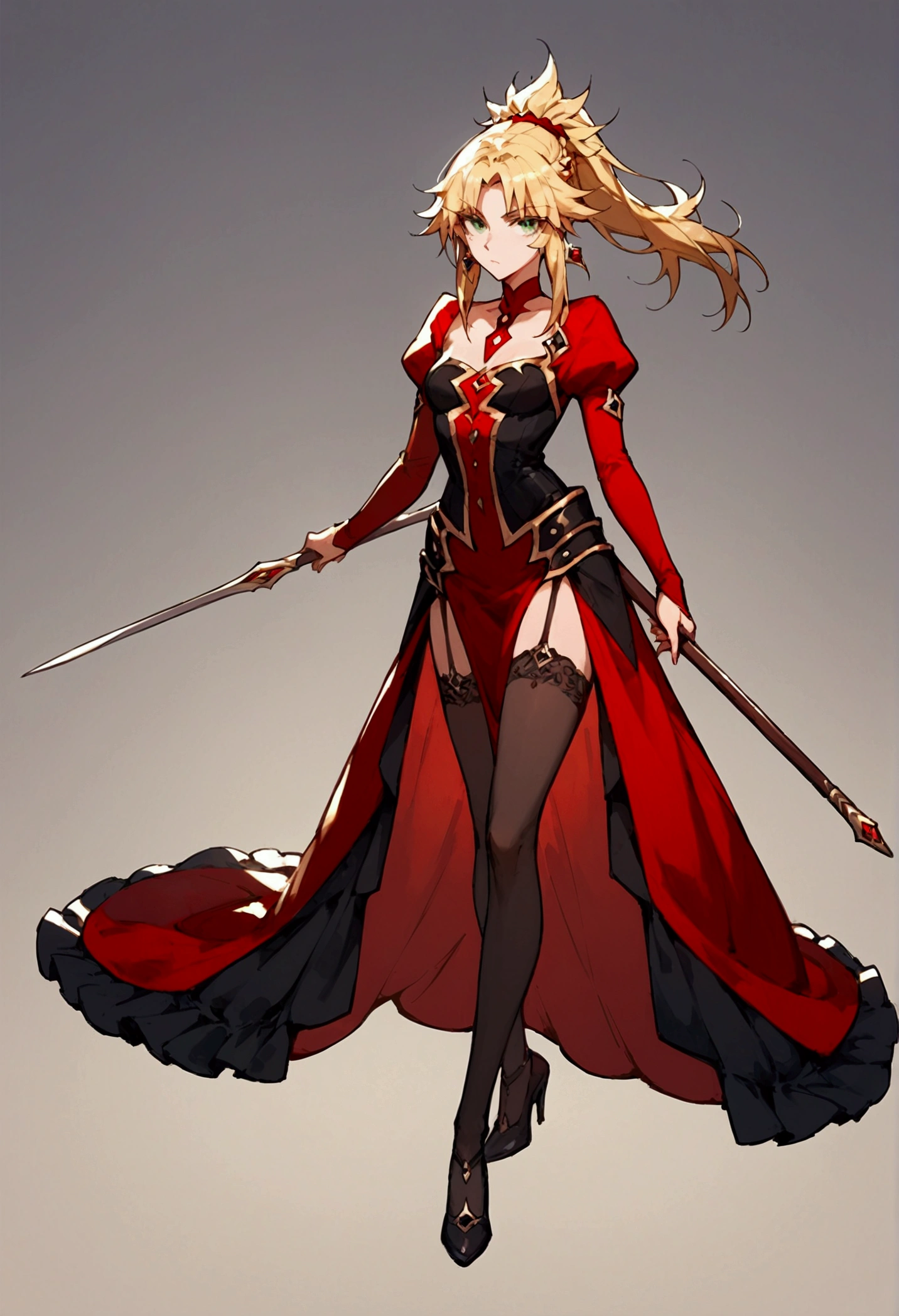 score_9, score_8_up, score_7_up, Mordred (Fate/Go), 1 girl, green eyes, blonde hair, sexy, full body, squinty eyes, earrings, long eyelashes, sexy, pretty face, dressed as a sexy witch