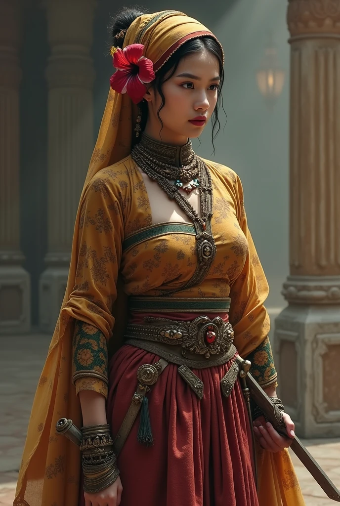 (Best quality), (Masterpiece), (1girl), beautiful girl walking, Arabian traditonal clothes, Arab style, sunny, earth tone