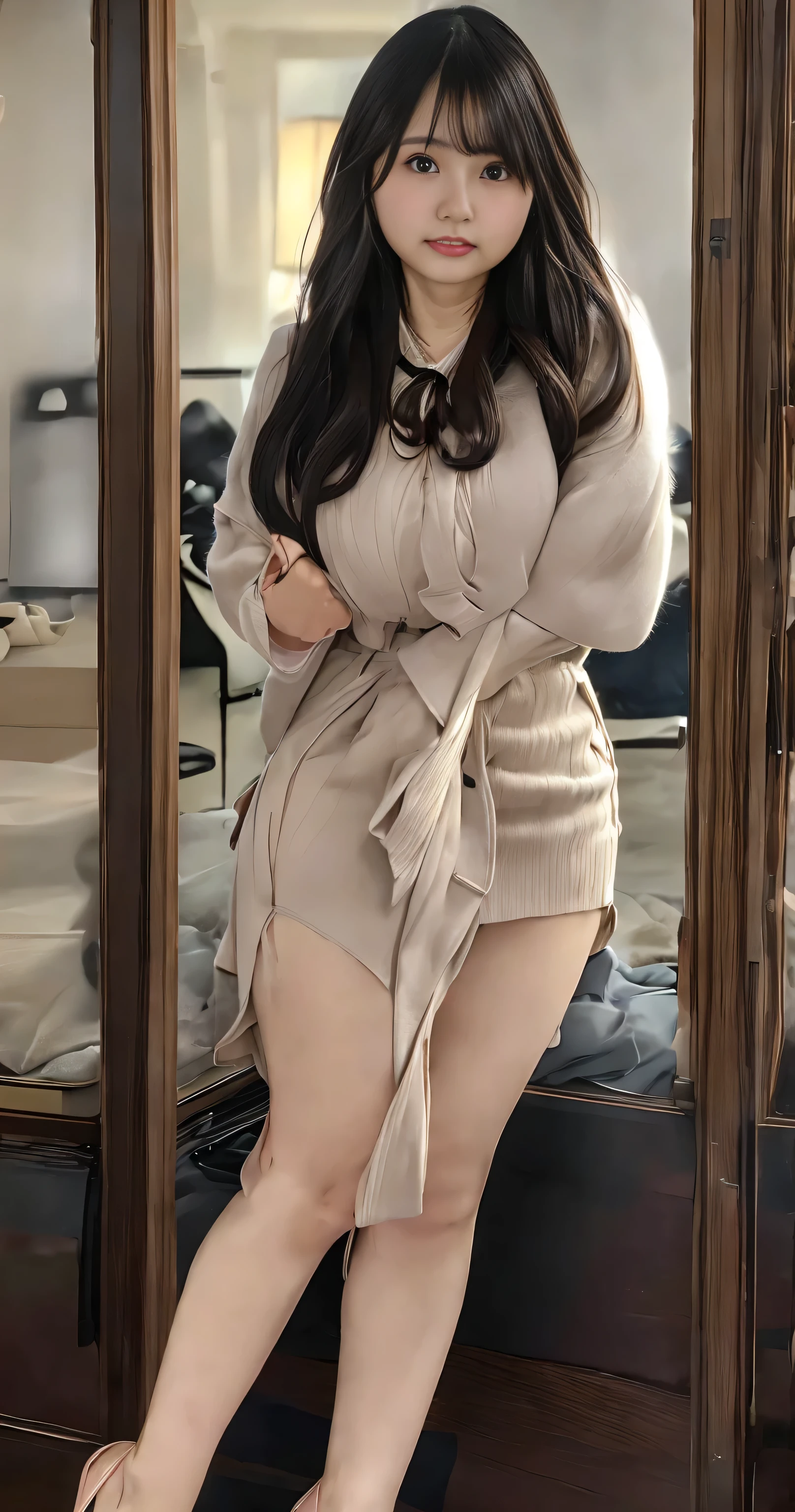 A mature women, glossy lips, wavy hair, braless, slender body, colossal breasts, long legs, squating in the floor, (wearing blazer, formal shirt, formal skirt :1.2), high heels, sexy stilettos, necklace, bracelet, earrings, detailed face, seductive pose, sexy pose, front view, shopping in the mall, close up, ((Squat with Open spread legs wide on chair:2, two knees up))