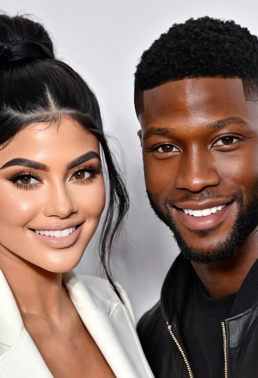 there is a man and woman standing in front of a flower wall, taken in the early 2020s, smooth in _ the background, shaquille o'neil pregnant, medium details, taken in 2 0 2 0, photo shoot, they are in love, lovely couple, background is heavenly, profile image, heavy vignette!