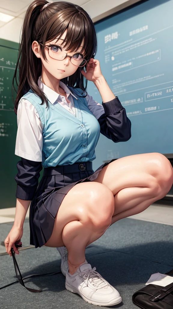 Beautiful Japanese woman in golf clothes, Real People, Detailed body, Squat, Real People秀, Glasses, Skirt flip, Office Lady