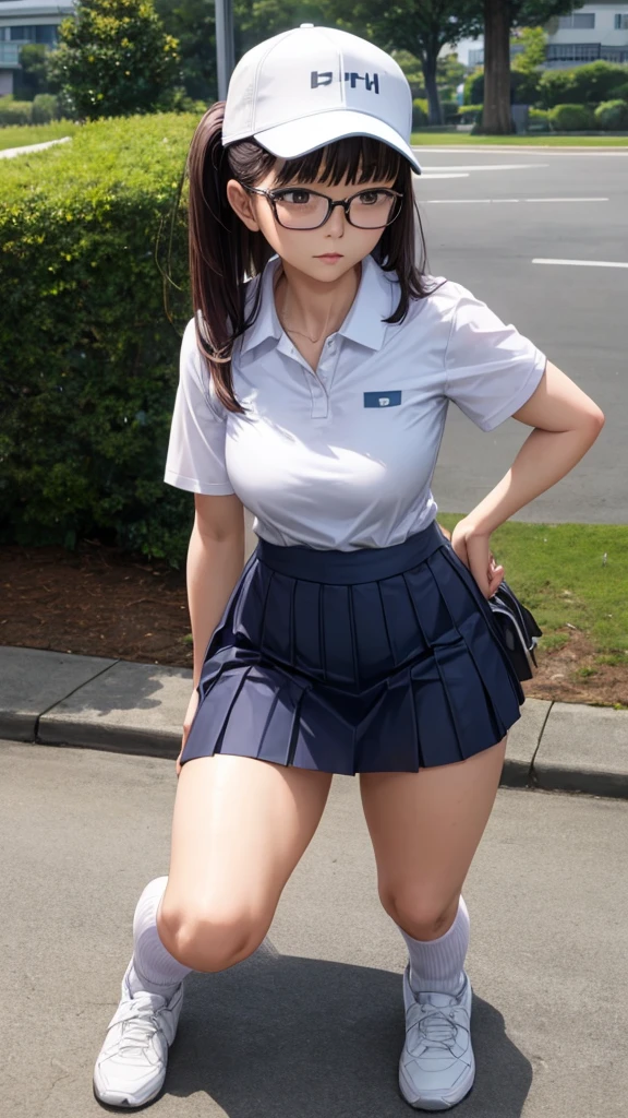 Beautiful Japanese woman in golf clothes, Real People, Detailed body, Squat, Real People秀, Glasses, Skirt flip, Office Lady