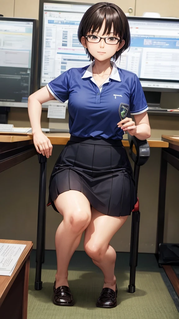 Beautiful Japanese woman in golf clothes, Real People, Detailed body, Squat, Real People秀, Glasses, Skirt flip, Office Lady