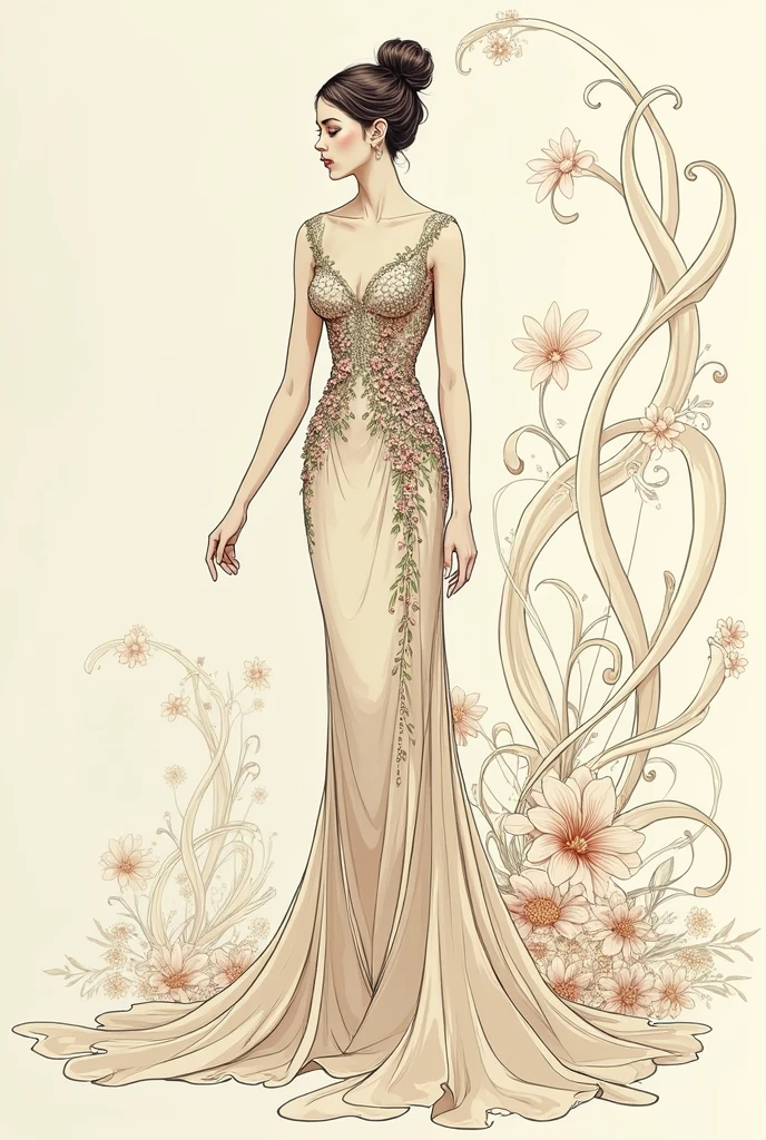 make an fashion design filipiniana gown that has tulip drawing on it drawing on mannequin sketch drawing