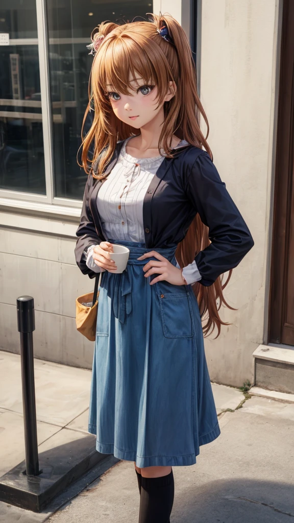 A lady holding a cup of coffee, Anime girls in real life, realistic Young anime girl, portrait of Cute anime girl, Cute and natural anime face, Kawaii realistic portrait, Realistic anime 3D 风格, Cute girl, Charming anime girl, Realistic anime, Mysterious coffee shop girl, Young anime girl, Cute anime girl, long hair anime girl