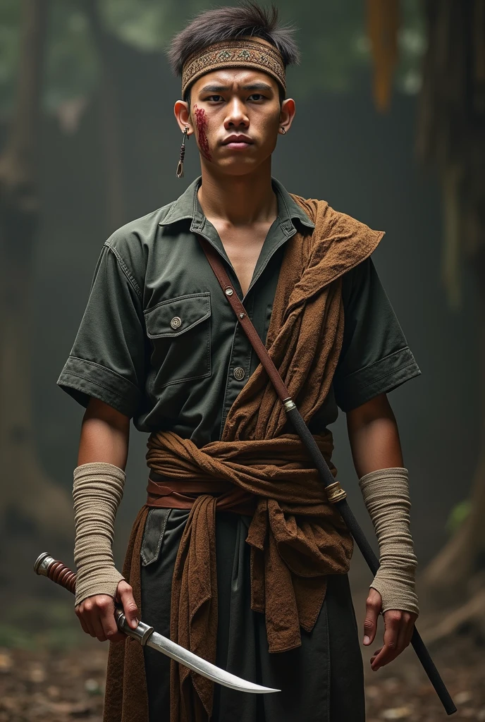  Rap image of a younger warrior boy wearing a mask in reality life 