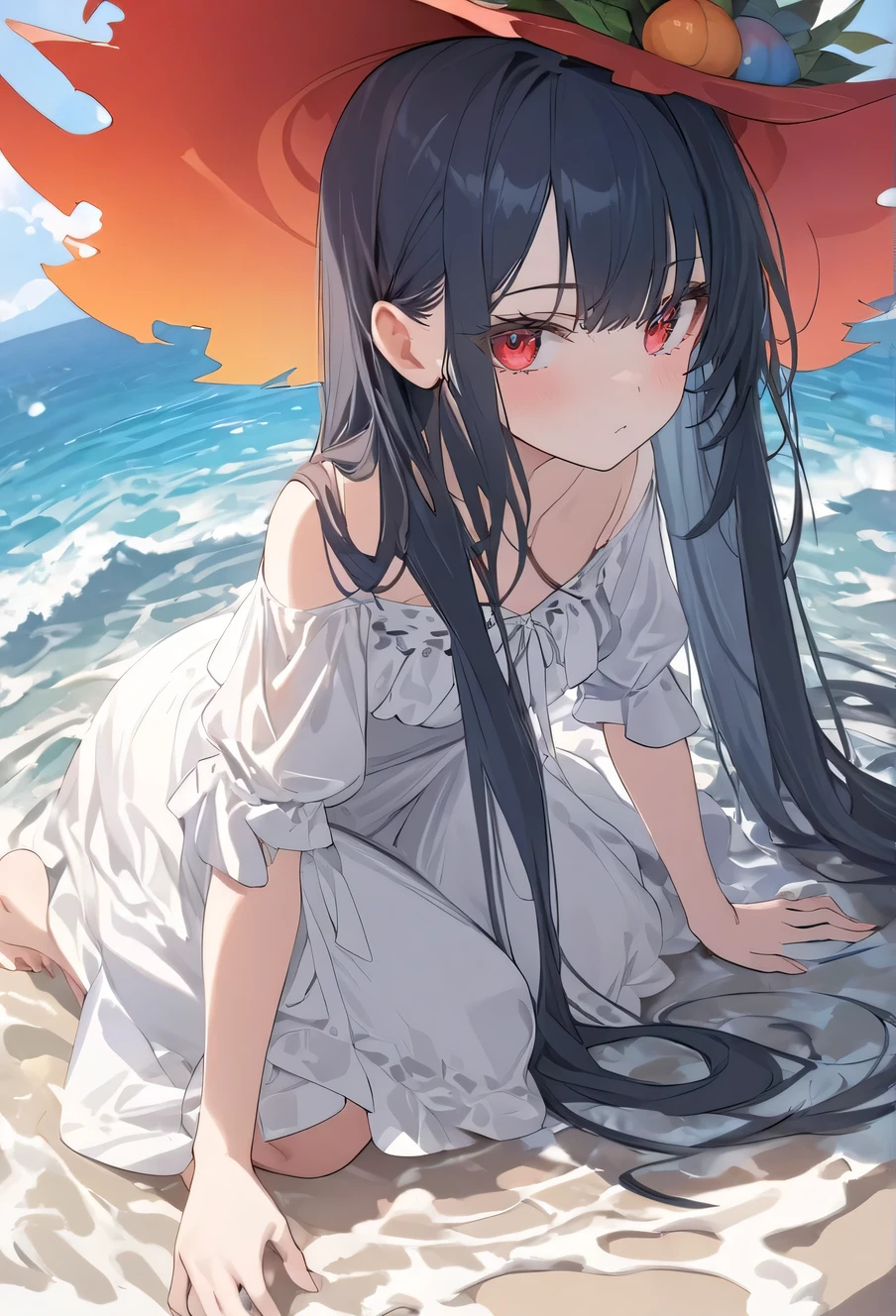 Women out of the bath,Long wet black hair draped behind him,He was only wrapped in a transparent silk scarf
