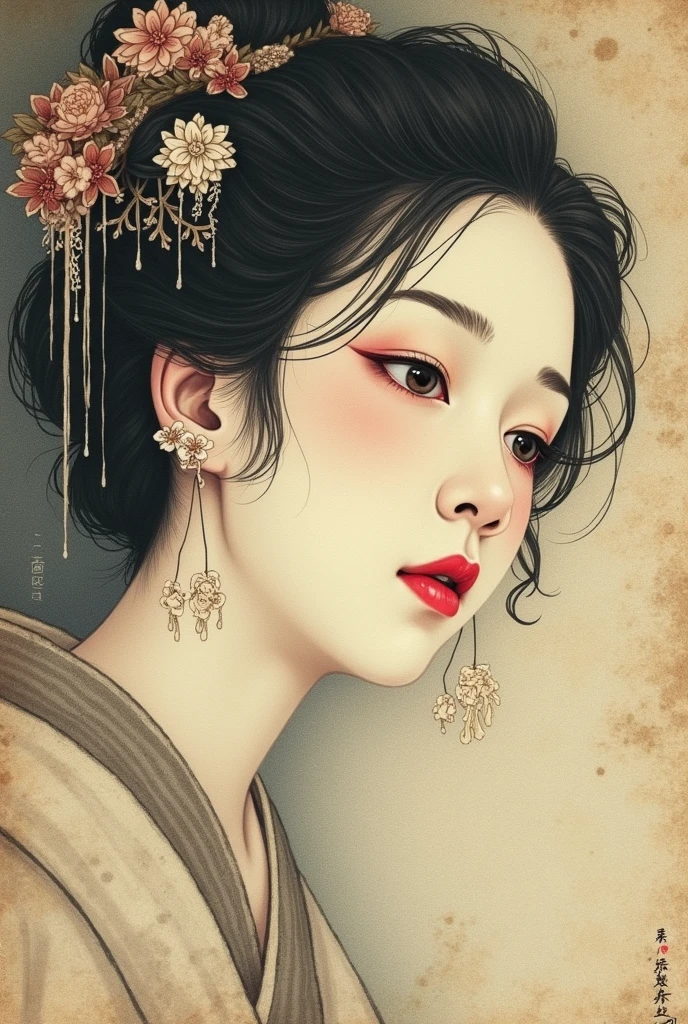 Ink Painting、Old paper texture、Damaged Paper、Old style、Faded colors ...