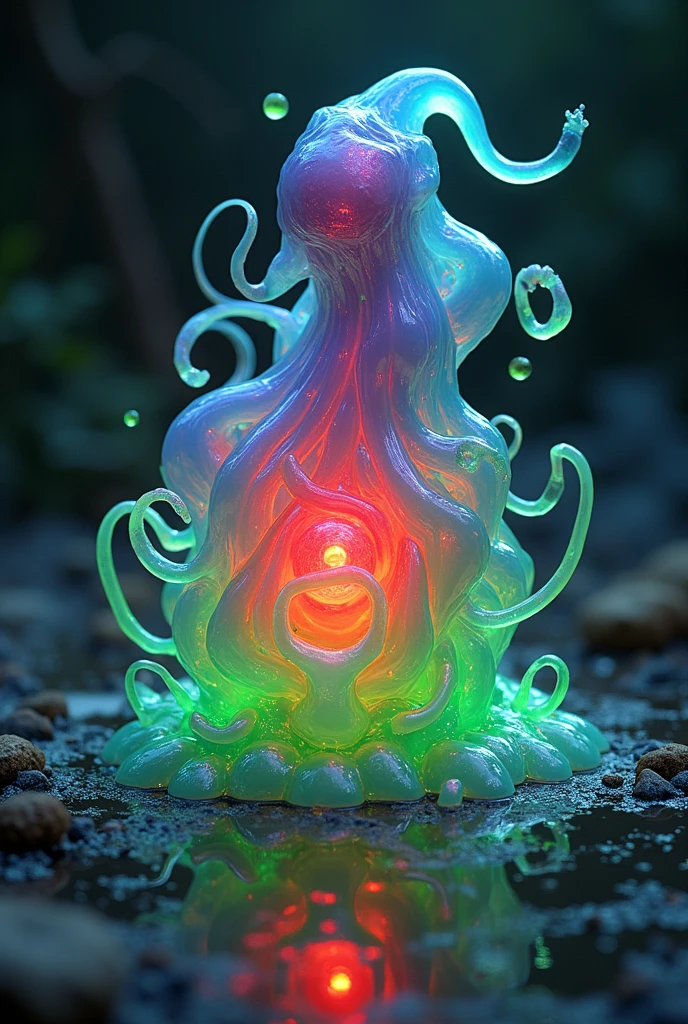 Topless, (slime girl: 1.3), blue transparent slime, masterpiece, ((clear slime))