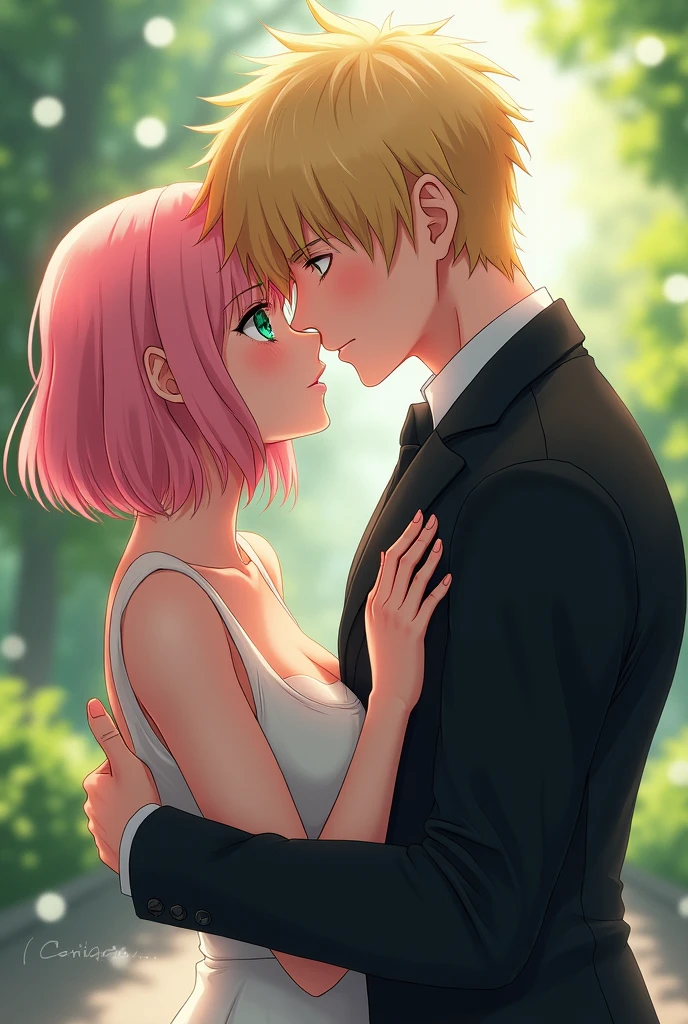 masterpiece best quality, photorealistic, realistic skin/face, beautiful, highly detailed, intricate, a couple, 1girl( arima kana, short dark-red hair), 1boy(hoshino aquamarine, short asymmetrical blond hair), kissing