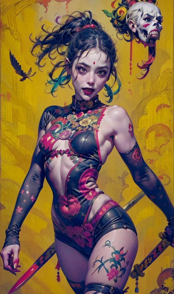 a woman in a red and black outfit holding a sword, harley queen, harley quinn, portrait of harley quinn, beautiful comic art, of harley quinn, artgerm craig mullins, ross tran 8 k, greg tocchini, extremely detailed artgerm, by Eddie Mendoza, ross tran!!!, trending artgerm, martin ansin, chris moore. artgerm
