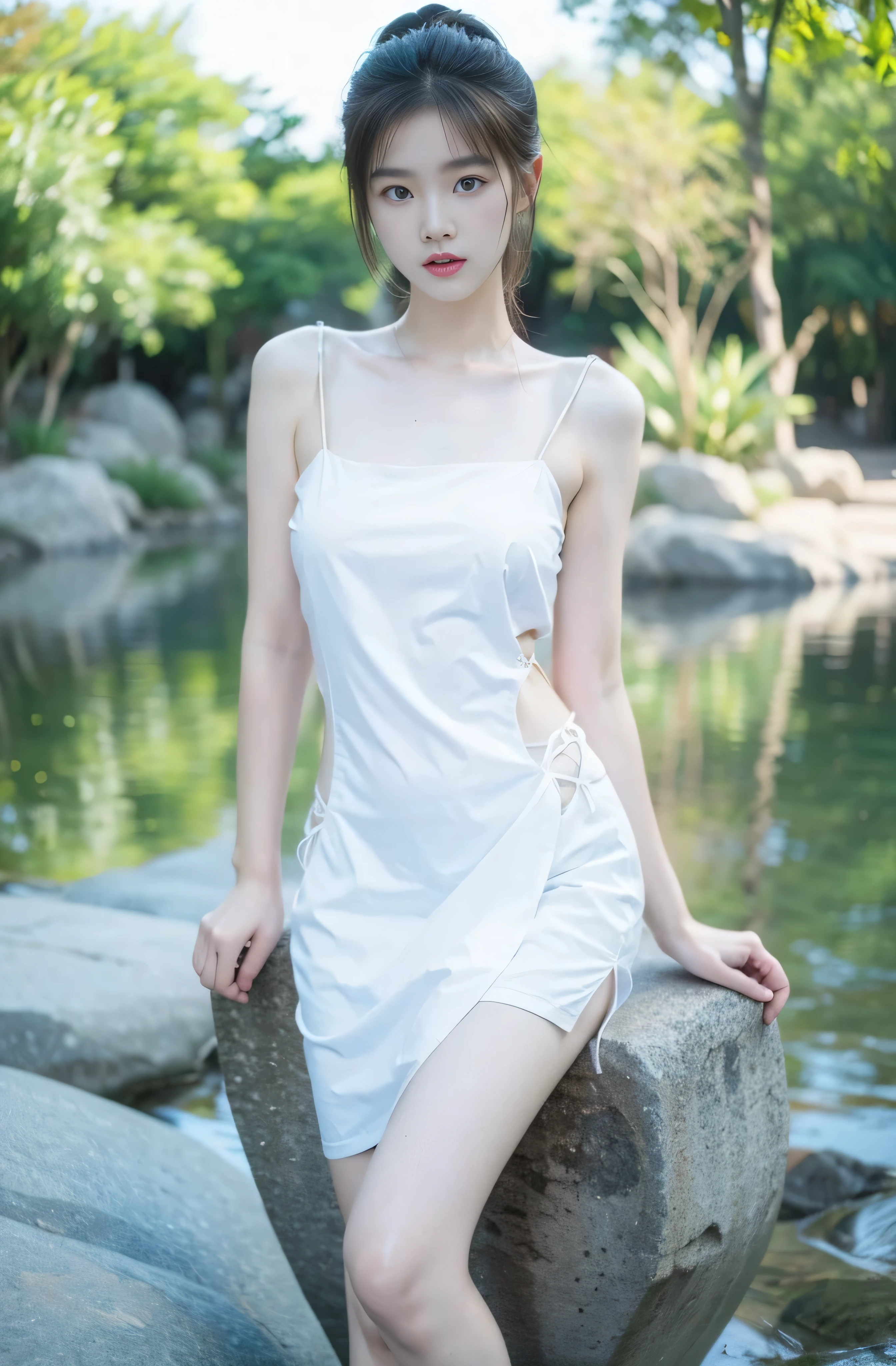 Beautiful Chinese Model, Light milky white porcelain skin,