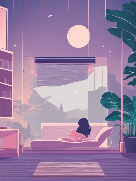 Lo-fi Wallpaper, Lo-Fi illustration of a girl relaxing late at night, Chill and Emo, Emotional illustrations