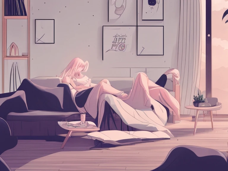 Lo-fi Wallpaper, Lo-Fi illustration of a girl relaxing late at night, Chill and Emo, Emotional illustrations