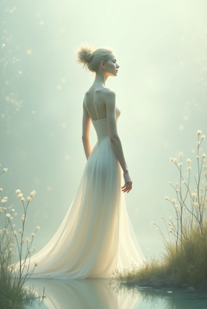 A tall thin waif in a silk gaussian gown 8k,