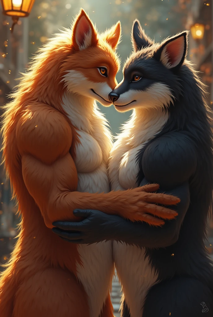 (by taran fiddler:1.4), masterpiece, detailed Bonifasko lighting, [crepuscular ray], best details, real life, depth of field, (bright lighting:1.4), detailed background, nude, couple, duo, two characters, (anthro), (anthro wolf, male, brown fur, yellow belly fur, orange highlights, sexy guy man, masculine, genitals, wolf penis, cock, knot, erect, nipple piercings, braids, long hair, testicles, grinning, (dad bod), chubby:1.2), (anthro fox, female, orange shoulder length hair, breasts, vagina, pussy, slim:1.2), (stinky, smelly:1.2), with bushy pubic hair and armpit hair, covered in fur, clear details, detailed nipples, cute, snuggly, cuddling, spooning, in bed, under covers, blanket, duvet, pillows, cozy, lying on side