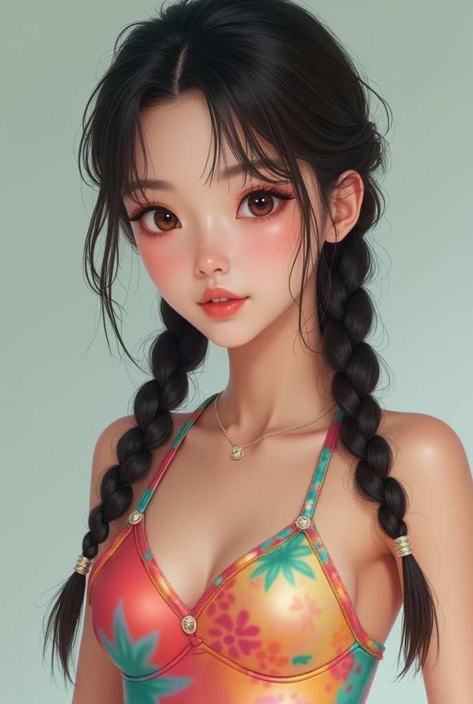 A 19 year old Korean girl,  with pigtails style hair, whore gestures.  She wears a revealing dress (Rococó century) fluid and colorful that reaches the ankles. Bright eyes and cute makeup. Bubbly butt. Good breasts, Coxas grossas. Mãos com maximum quality. She&#39;s on a nice night on the streets of Seoul.  Focus on the wide hips, focus in the nice ass and interaction with the environment. Full body image with ((obscene angles)). maximum quality.