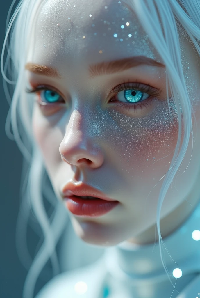 Nancy Momoland, full body, oily wet body, white paint on face, beautiful woman, staring at camera in front, intense coloration fantasy, a stunning realistic photograph, blonde hair, random color beautiful eyes, full body, cover, octane render, complex, 8k resolution concept art portrait , fractal isometrics details , hyper realistic cover photo, hand drawn, bright, gritty, realistic, 8k, high definition , cinematic, real life human