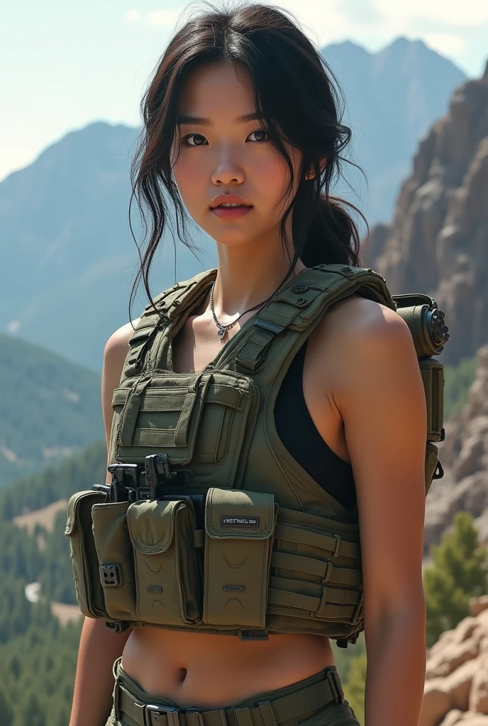 PLEASE fix the image, delete it, A beautiful Indonesian woman with long brown hair who survived in the desert riding a Mad Max type motorbike. Apocalyptic setting. Realistic skin, soft oval face. Soft round chin. Soft round cheeks. Curved lips. Long and wide nose. blackish brown eyes. very detailed eyes. His eyebrows are very thick. Athletic legs, ideal body. Friendly. Wearing used clothes of a scavenger, Background: An apocalyptic wasteland. Dusty and sad