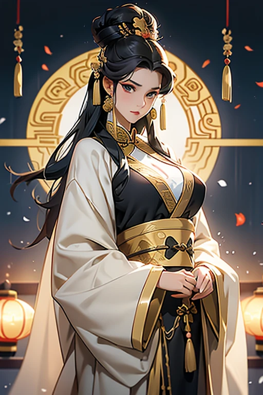 Black Hair, Immortal, Royal sister, Stepmother, Gold Robe, Taoist robe, Chinese style, Hair Bunch, Big breasts