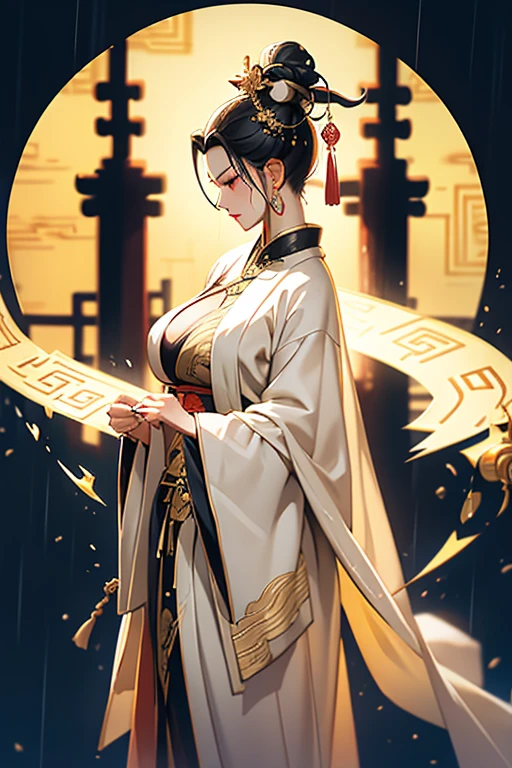 Black Hair, Immortal, Royal sister, Stepmother, Gold Robe, Taoist robe, Chinese style, Hair Bunch, Big breasts