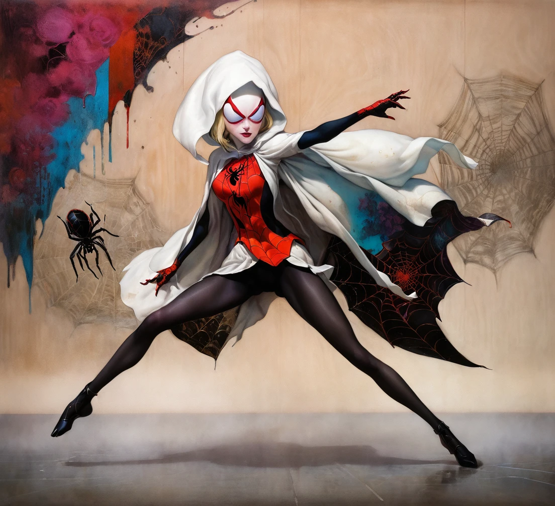 by Tsutomu Nihei,(violent but extremely beautiful:1.4),(masterpiece, best quality:1.4),in the style of nicola samori,dancing,Spider Gwen,posing with attitude, Ukiyo-e Art,ColorART,colorful ,in the style of esao andrews,esao andrews style,esao andrews art,esao andrews