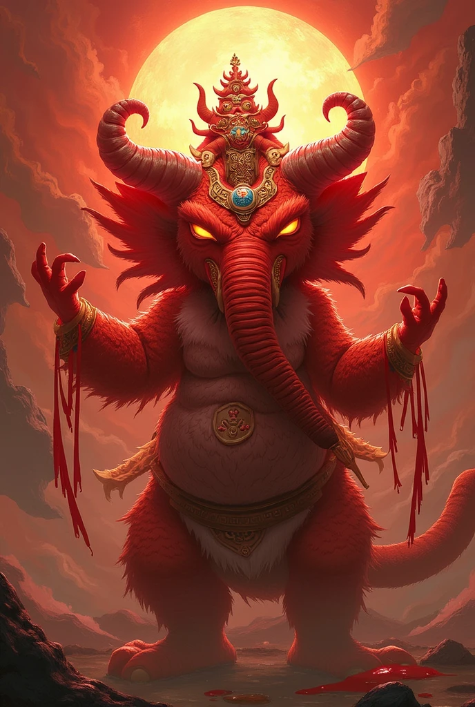 Detailed illustration, inde mythologie, Om̐ symbols, Om̐ (Outside) dieux hindous, Ganesh, Shiva, nuit, smoke, morts, Demons