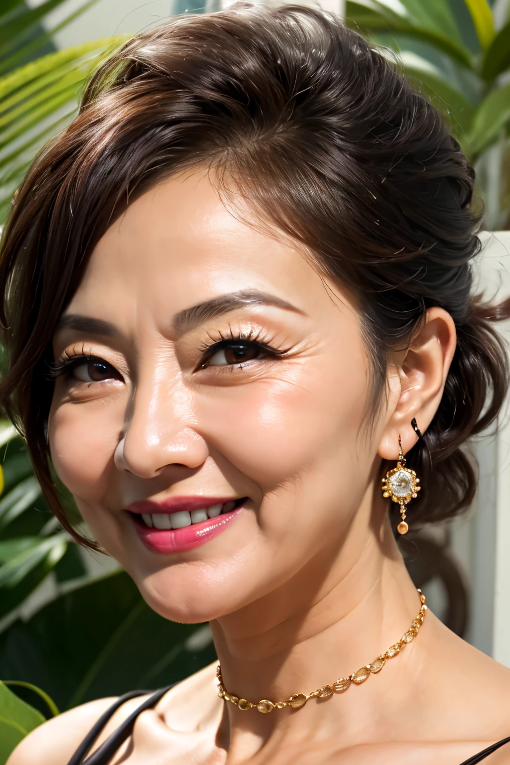 1 Chineae Mature , sexy , 55 years ,, seductive smile , woman , seductive , athletic , tall , hourglass , busty , perky natural breasts , perfect breasts , fit body , hazel eyes , full lips , gorgeous face , radiant complexion face , narrow-oval , long wavy tresses , grey , gothic , rebellious , beautiful , united states , sexy pose , realism , full body , sexy , cleavage , choker , earrings