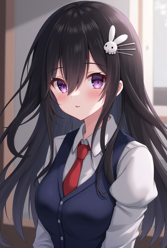 School uniform, white shirt, hose, pleated skirt, tie, rabbit ears, Mai sauce, faint smile, mid_breats, best quality