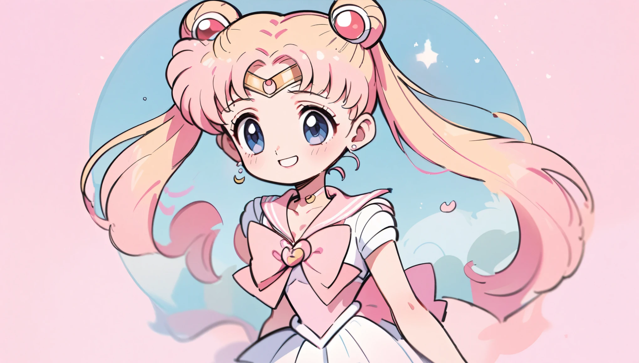 Tsukino Usagi,Sailor Moon , Moon Girl ,Wearing a school uniform, Pink pastel tones whimsical, smile