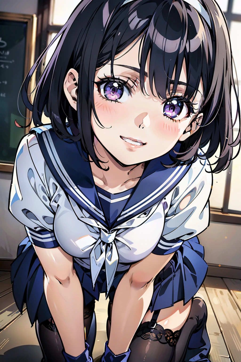top-quality、Photorealsitic、8K picture quality、hight resolution、 1 人、sixteen years old、Ami Mizuno、Sailor Mercury、Blue hair color、bob cuts、Half-taken uniform、Unbuttoned exposed breasts、Kneel in front of the screen、Sucking the tip of the penis 、Hold the penis with both hands、Surprised expression、Staring with upturned eyes、Blushing、 cum in mouth、Close-up on the face、Shot from the top of the head