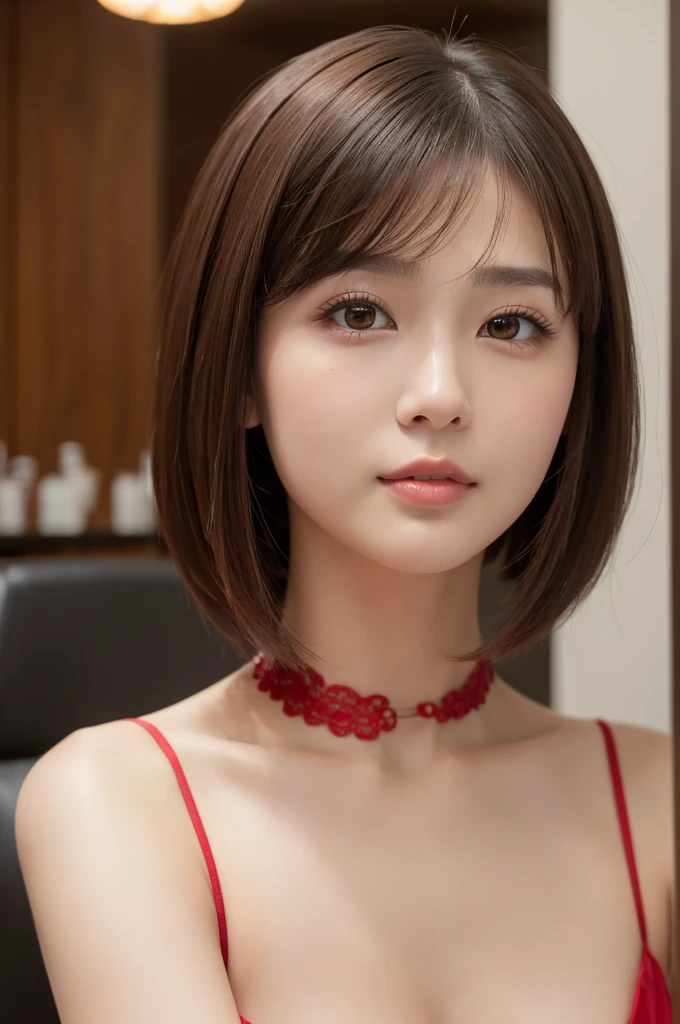 absurdres, 1girl, star eye, blush, (realistic:1.5), (masterpiece, Extremely detailed CG unity 8k wallpaper, best quality, highres:1.2), (ultra_detailed, UHD:1.2), (pixiv:1.3), perfect illumination, distinct, (bishoujo:1.2), looking at viewer, unreal engine, sidelighting, perfect face, detailed face, beautiful eyes, pretty face, (bright skin:1.3), idol, (abs), ulzzang-6500-v1.1, soft smile, upper body, (dark red hair), (simple background), ((dark background)), (depth of field), close-up, selfie