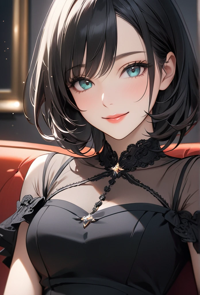 ((Biologically correct limb count))、(( Full-body photo including face))、4K、((Standing position))、masterpiece、((Focus on the face))、((Symmetrical facial features))、Eye for detailed depiction、Beautiful blue-haired woman、Excellent style、Beautiful clavicle、Beautiful feet、Beautiful Hands、Slender body、(stockings、garter belt、High heels)、Facial detailing、Small earrings、necklace、(No sleeve、Pleated skirt)、High heelsに照明を当てる、tie、sunny、(((Photo frame with white border)))、Seductive posture、((Standing on one knee, looking up))、Night Pool、(Low - Angle、A camera angle that captures the inside of a skirt from below)、Silk gloves、(((Black Hair、Silver hair)))、(((Moments of ecstasy)))、((Looking back))