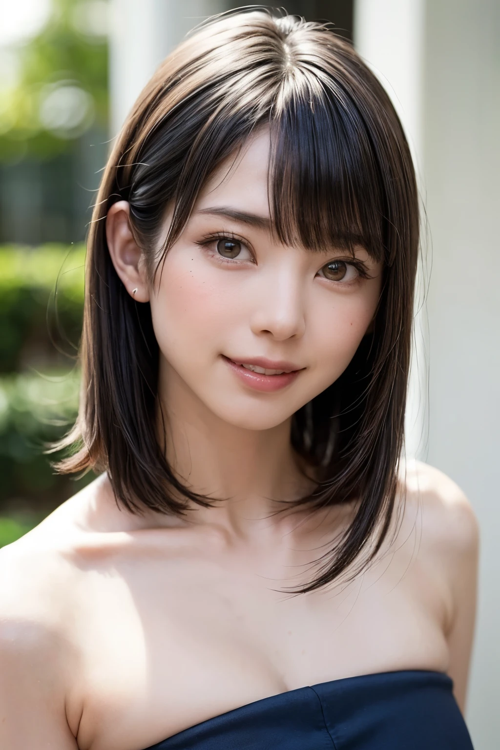 1 girl、highest quality、realistic、alone、Depth of written boundary、natural soft light、daytime、Cumbersome、beautiful face、cleanliness、pure face、white skin、cute、short hair、bang、Light of the sun、Nedium Breast Body Esbian、((セーター黄金比のbeautiful face 対称性のあるbeautiful face))、long neck、Show off your earrings with a nice short bob hairstyle、Please close your mouth and smile:1.7、perfect hands指、perfect hands、perfect body、perfect face、shine a light on the eyes、perfect anatomy:1.4、とてもcuteスーパーモデル:1.4、({Huge|big breasts|Hugeな|mega} overall small breasts:1.4, have cleavage:1.4)