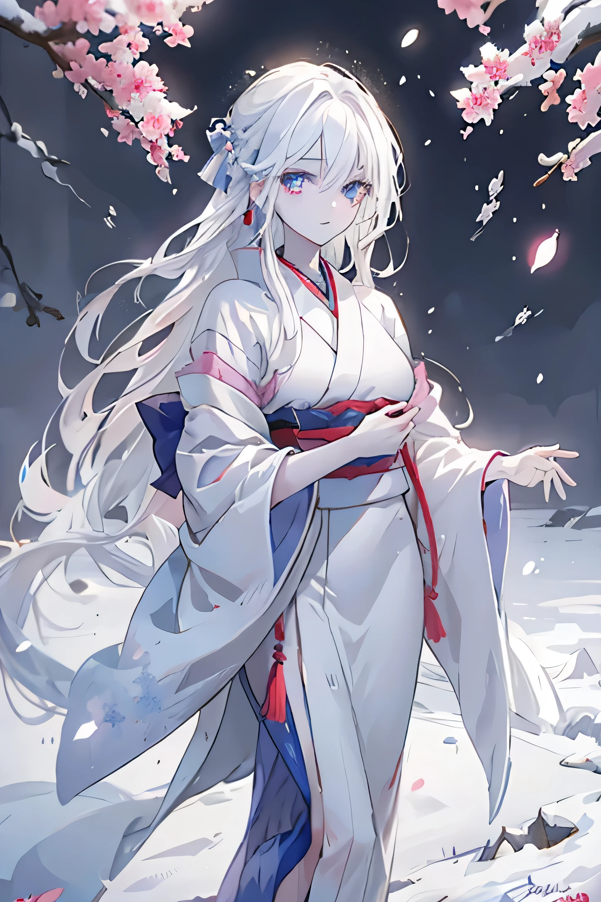A close up of a woman in a white dress standing in the snow - SeaArt AI