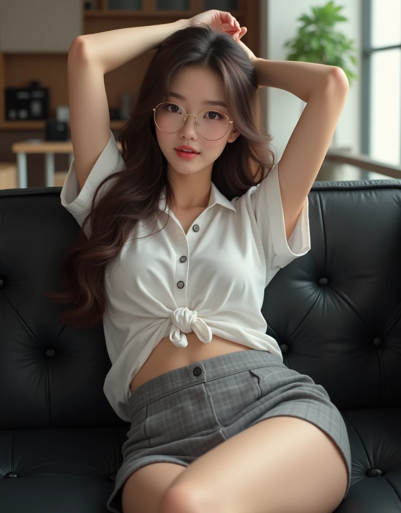(La ropa interior es visible)、((ojos estrechos))、((ojos estrechos))、((ojos estrechos))、(8k、foto crudagraphy、de primera calidad、masterpiece：1.2),、Has a small、(pecho plano)、(pecho plano)、(pecho plano)、(pecho plano)、(pecho plano)、(siendo delgado)、de piel clara、blanqueamiento de la piel、mirada oscura、Raspado,glamour,Piel cromo blanca,conceited,escuela,mirando a los espectadores,mirando al frente,muchoimuchi,Ropa aguda,erotic,alumnos,De piel blanca,rodilla,((pantimedias negras)),absurdo,a small face,,Frente visible,Flequillo que cuelga de los lados izquierdo y derecho de la frente,(A cold expression,Ojos apretados,Fulgores,Alcista,airado)、masterpiece,de primera calidad、Super high resolution,foto cruda,ren,Hermosa heces,una persona, solo,gafas,,mirada oscura,small breasts,cuerpo completo,Gafas redondas,uniforme escolar jk,chica de secundaria,una dama japonesa,Is standing,（Fotorrealista：1.37）、mapeo de fotones,Realista、belleza,linda carita,De ojos marrones、calcetines negros、(pajarita roja)、radio ciudad、Physically based representation、profundidad de campos、fondo borroso、una foto,Cuerpo,piernas de belleza, piernas largas, pierna delgada,(Los flequillos son visibles), cabello, labios, azul_El ojo, nariz suave,(camisa azul claro), (Falda plisada a cuadros azul marino y azul y blanco), Las rodillas son visibles,ropa transparente,, hermetic, black cotton socks, latina, Actriz, modelo Instagram 