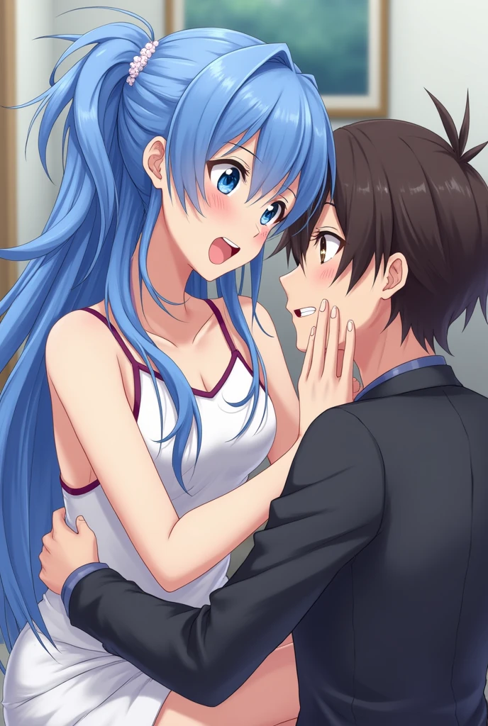 NSFW, 1girl and 1boy, light-blue long hair, light blue eyes, cat ears, very big breasts, ocean, (1boy:1.5), (1boy is behind girl’s), (1boy grabs girl’s waist), (1boy orgasmed in girl’s deep), (sex:1.5), (standing back sex), (intense sex), (wild sex), (cum out), (nude:1.5), cute face, aroused face, orgasm face,