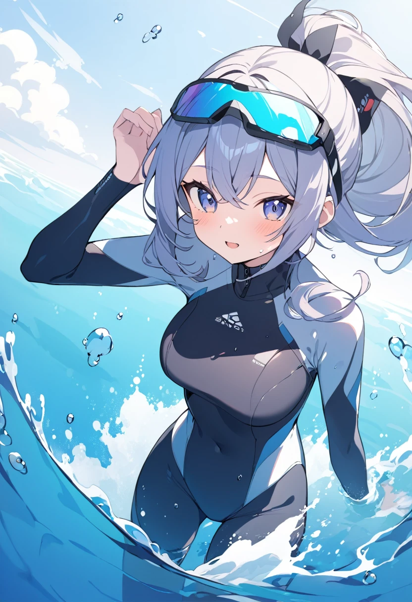 woman in professional swimming suit with short twilight alice hair